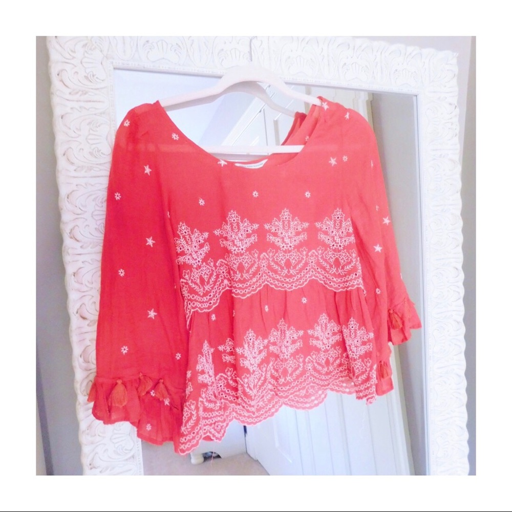 AMERICAN EAGLE Red Tassel Blouse